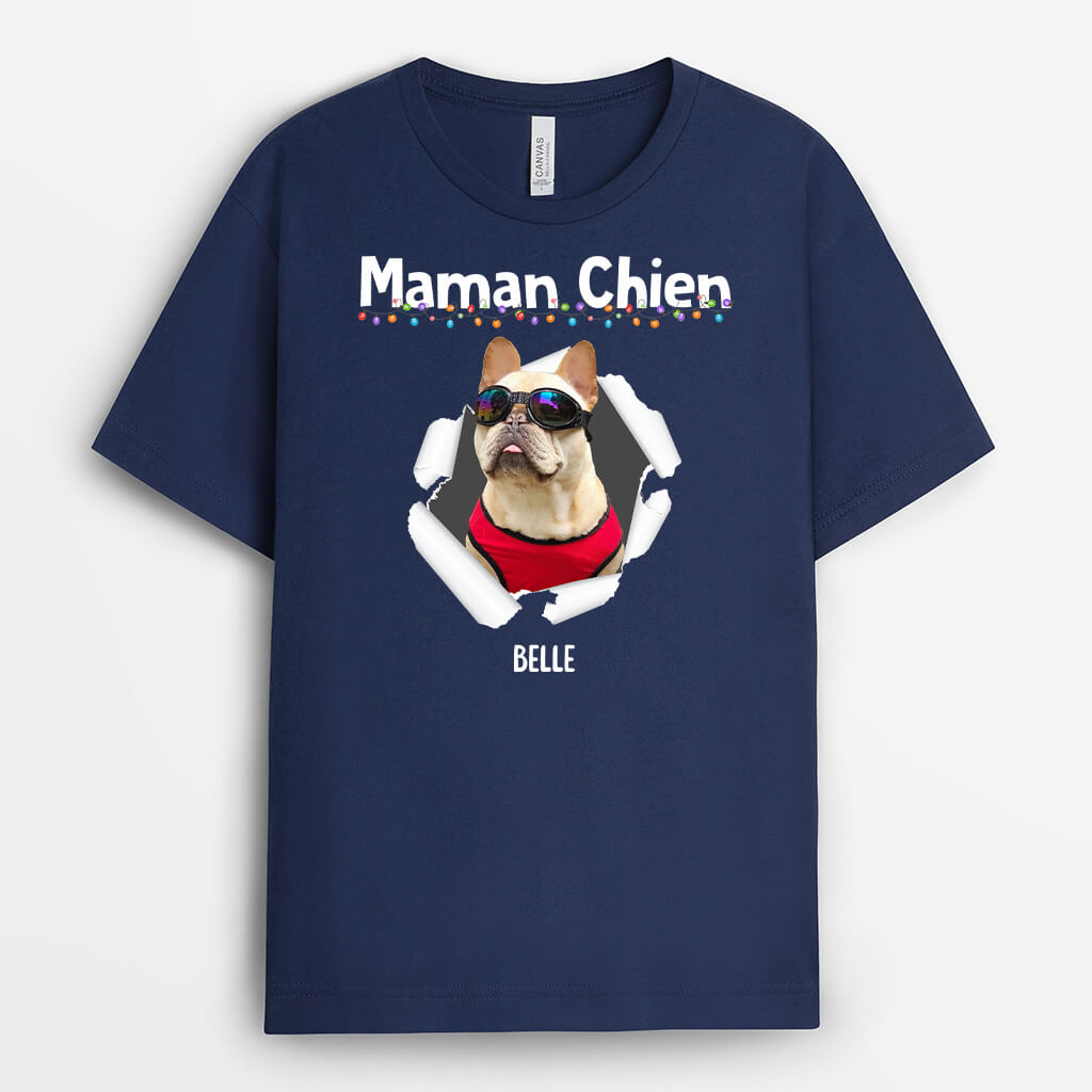 Papa Chien/ Maman Chien Branché A Noel Cadeau Personnalisé Tshirt