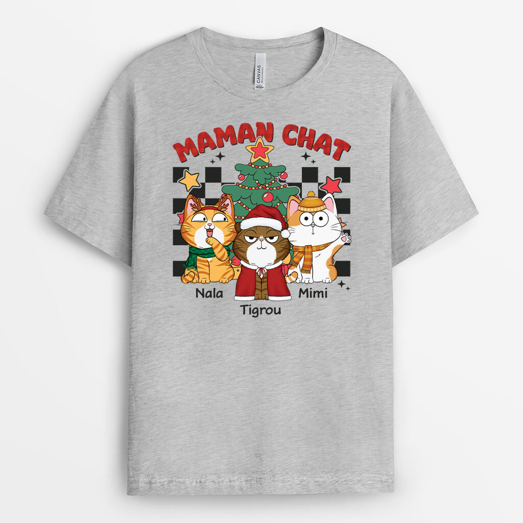 Maman Chat Papa Chat Style Rétro - Cadeau Personnalisé | T-shirt pour Noel