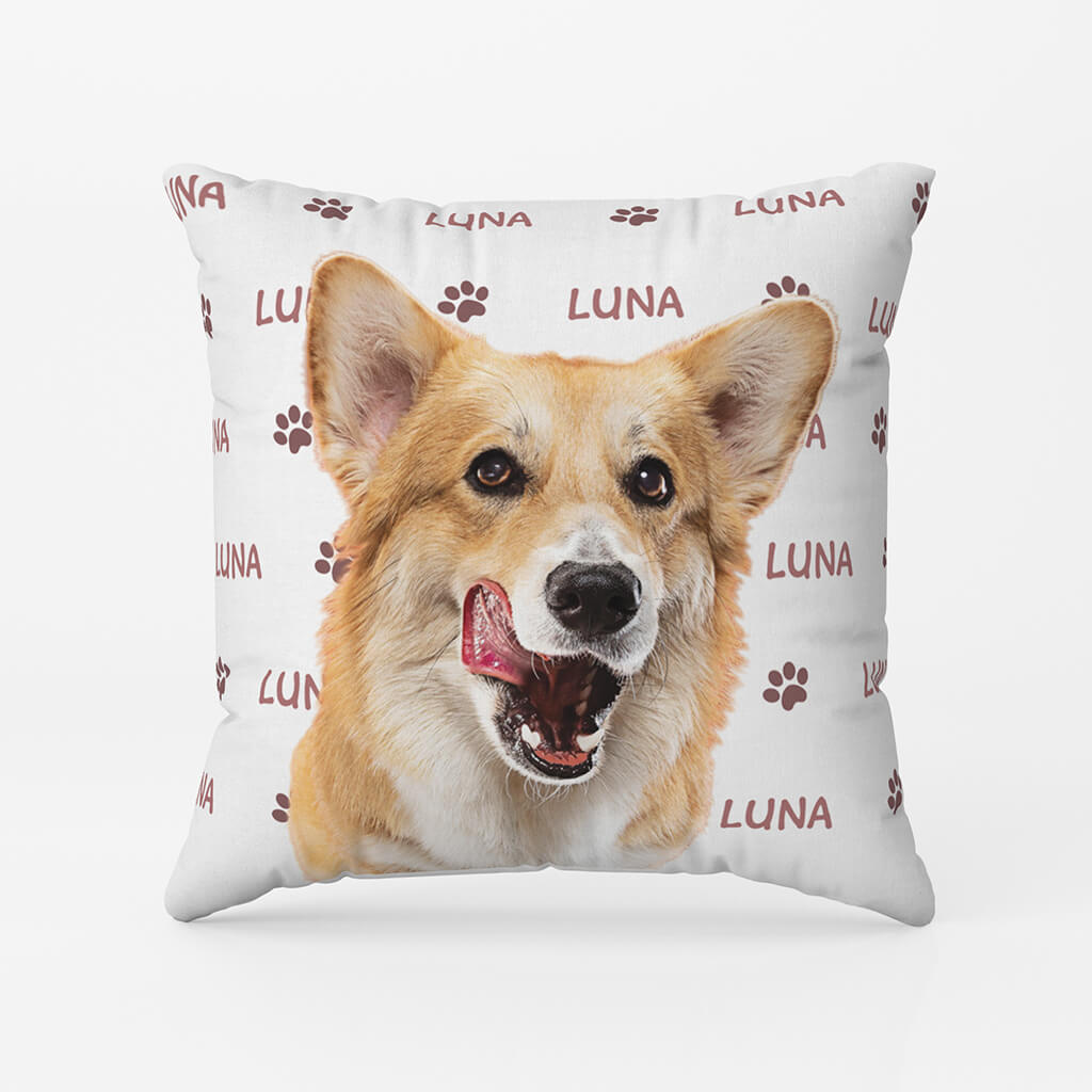 Photo De Chien Avec Nom Et Empreintes - Cadeau Personnalisé | Coussin Pour Amoureux Des Animaux