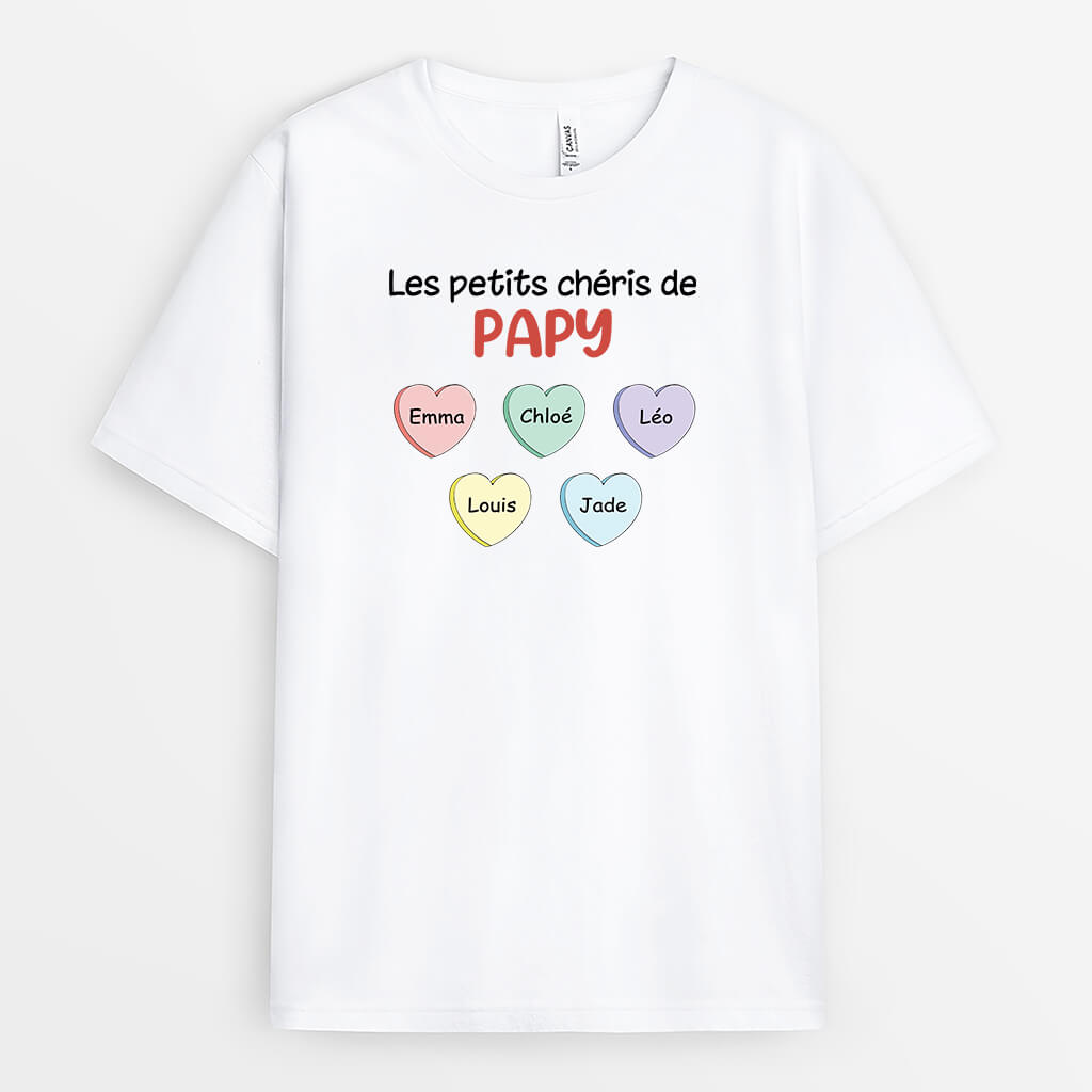 Les Petits Chéris/ Petites Chéries De Papy Avec Cœurs - Cadeau Personnalisé | T-shirt Pour Papy