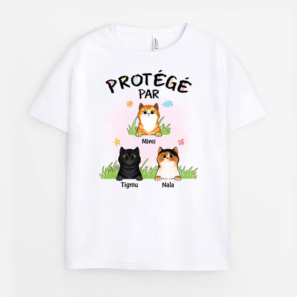 Protégé Par Chat - Cadeau Personnalisé | T-shirt pour Enfants