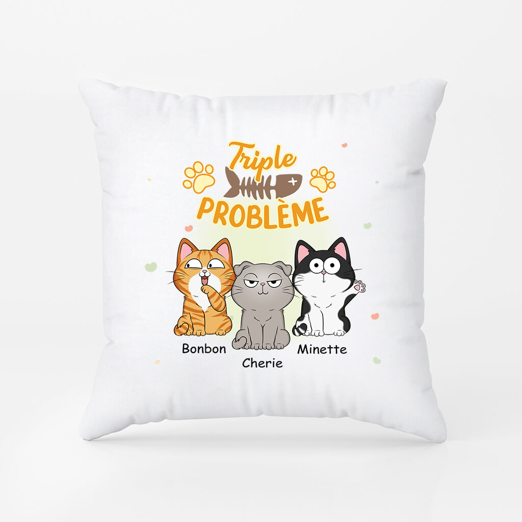 Triple Problème Version Chat - Cadeau Personnalisé | Coussin Pour Amoureux Des Chats