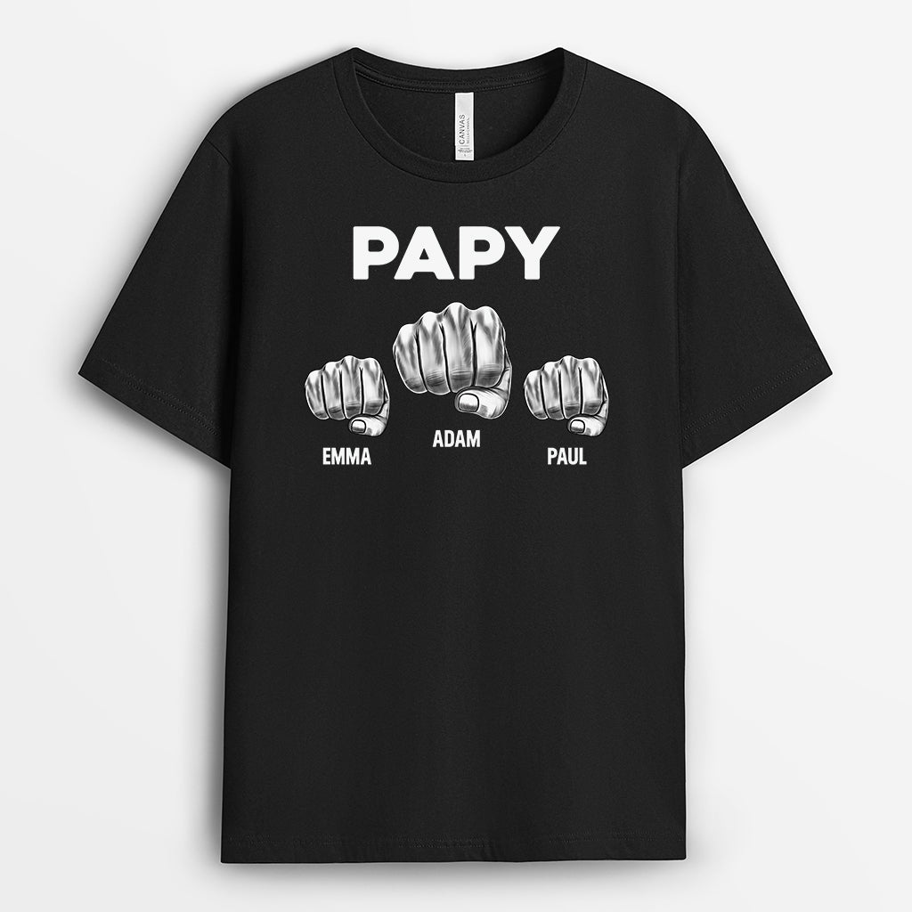 Papy Coups De Poing Sombre - Cadeau Personnalisé | T-shirt Pour Papy