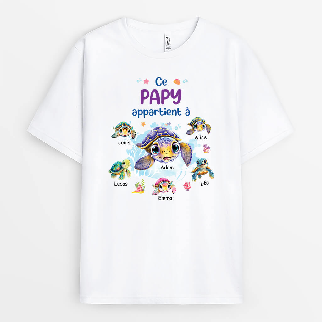 Ce Papy Appartient À Version Famille De Tortues - Cadeau Personnalisé | T-shirt Pour Papy