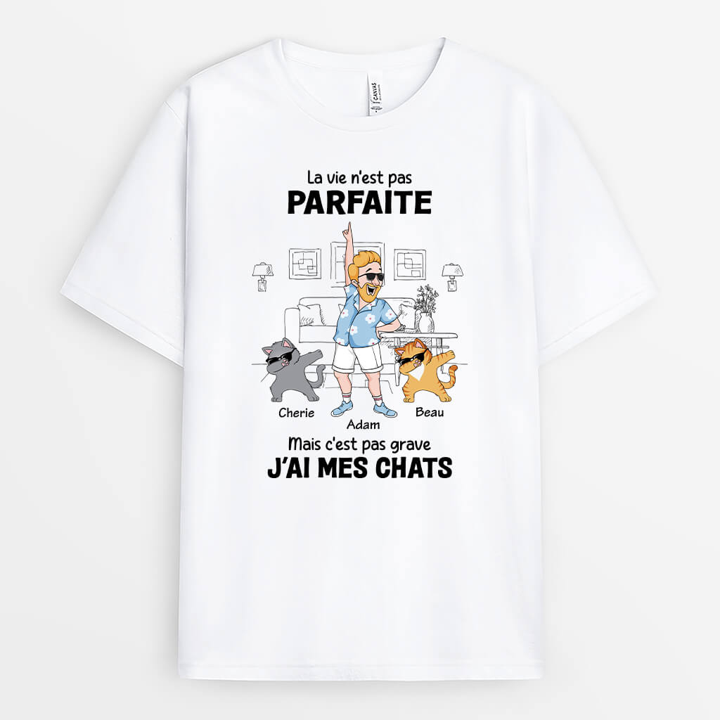 C'est Pas Grave J'ai Mes Chats Version Homme Qui Danse - Cadeau Personnalisé | T-shirt Pour Amoureux Des Animaux