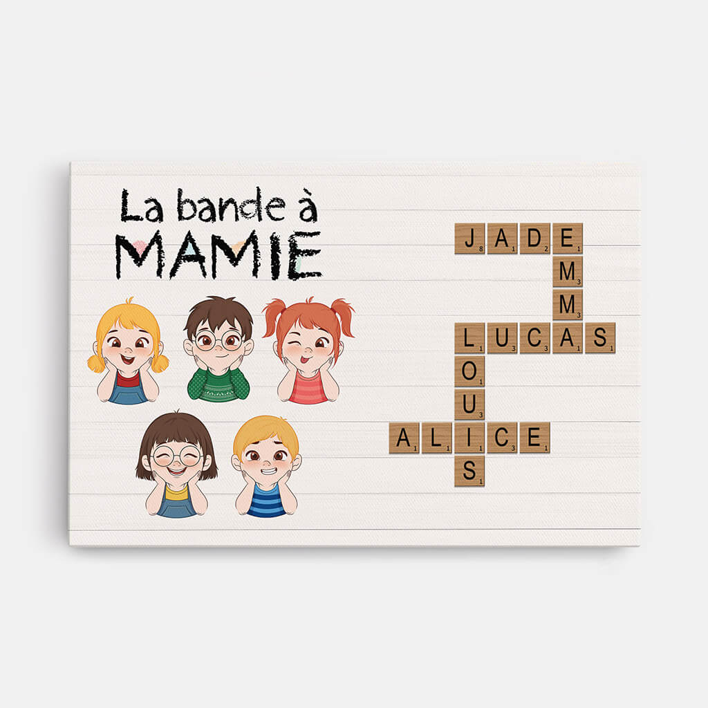 La Bande À Mamie Avec Mots Croisés Et Ses Petits-Enfants - Cadeau Personnalisé | Toile Pour Famille