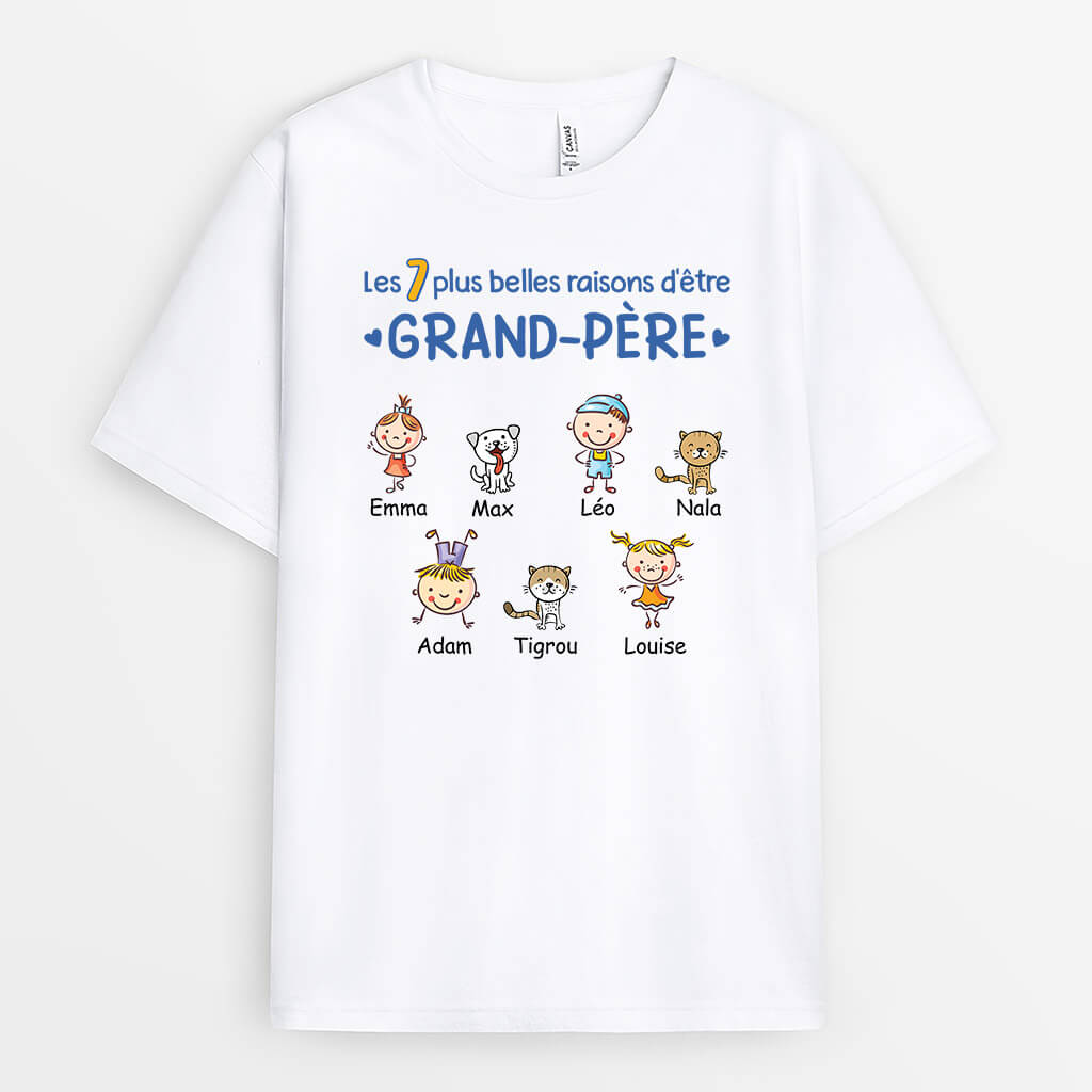 Les 7 Plus Belles Raisons d'Être Papy - Cadeau Personnalisé | T-shirt pour Papy