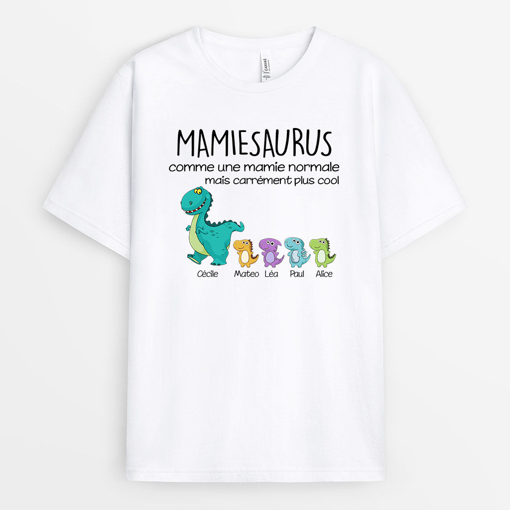 0009A010AFR1 cadeau Personalisable T shirt dinosaures mamie maman