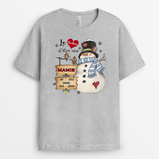 0023APP1FR1 cadeau Personnalise T shirt bonhomme de Neige mamie