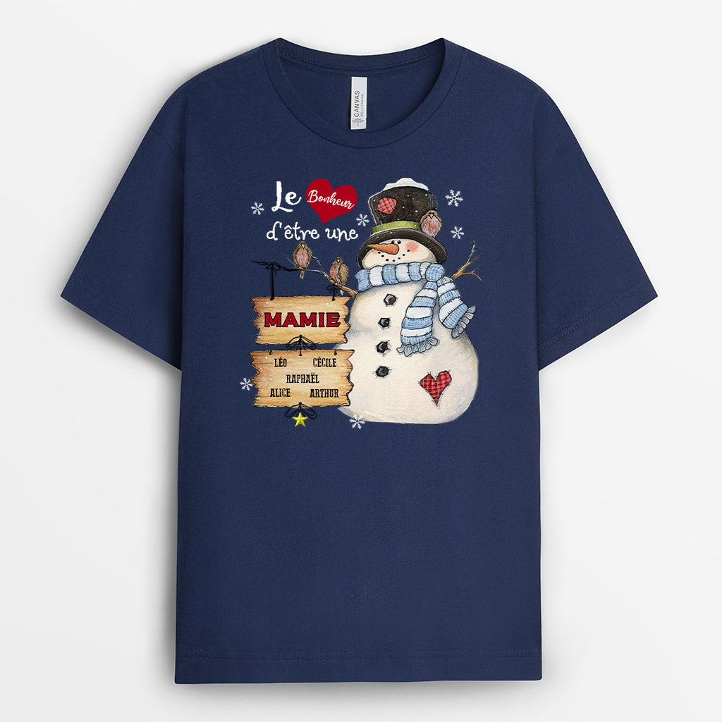 0023APP2FR2 cadeau Personnalise T shirt bonhomme de Neige mamie