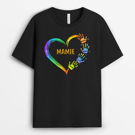 0042A030AFR2 present Personalisable T shirt coeur maman mamie mains