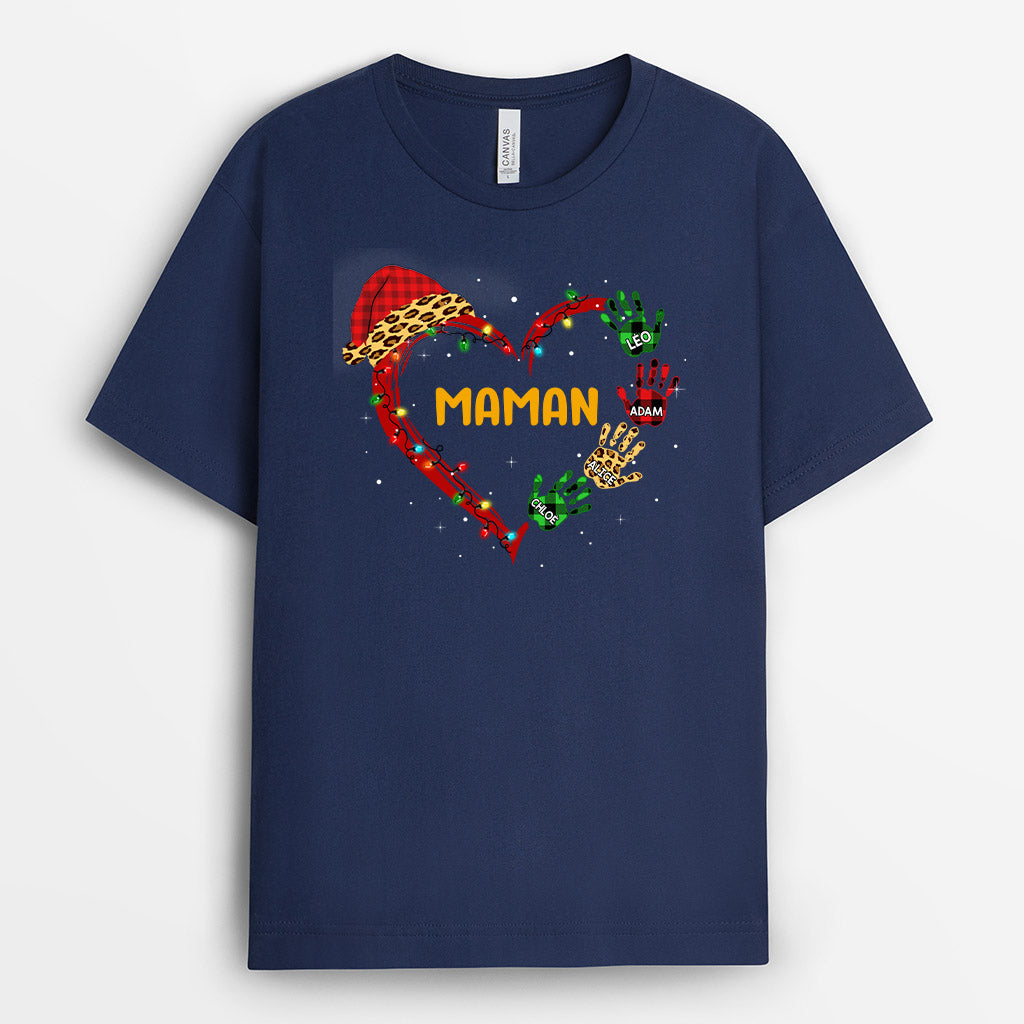 0048A030AFR2 present Personalisable T shirt coeur maman mamie mains