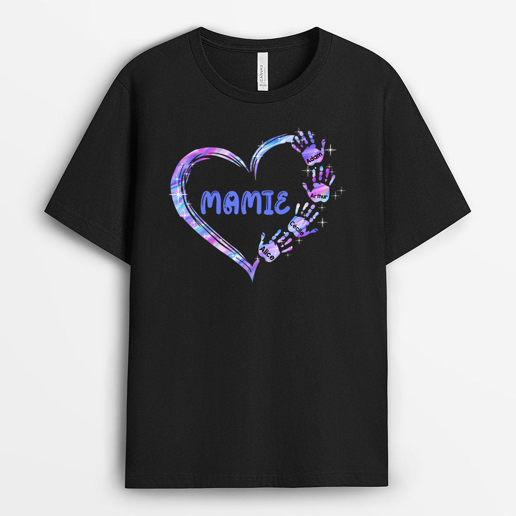 0064A010AFR1 present personnalisable T shirt coeur mamie maman mains