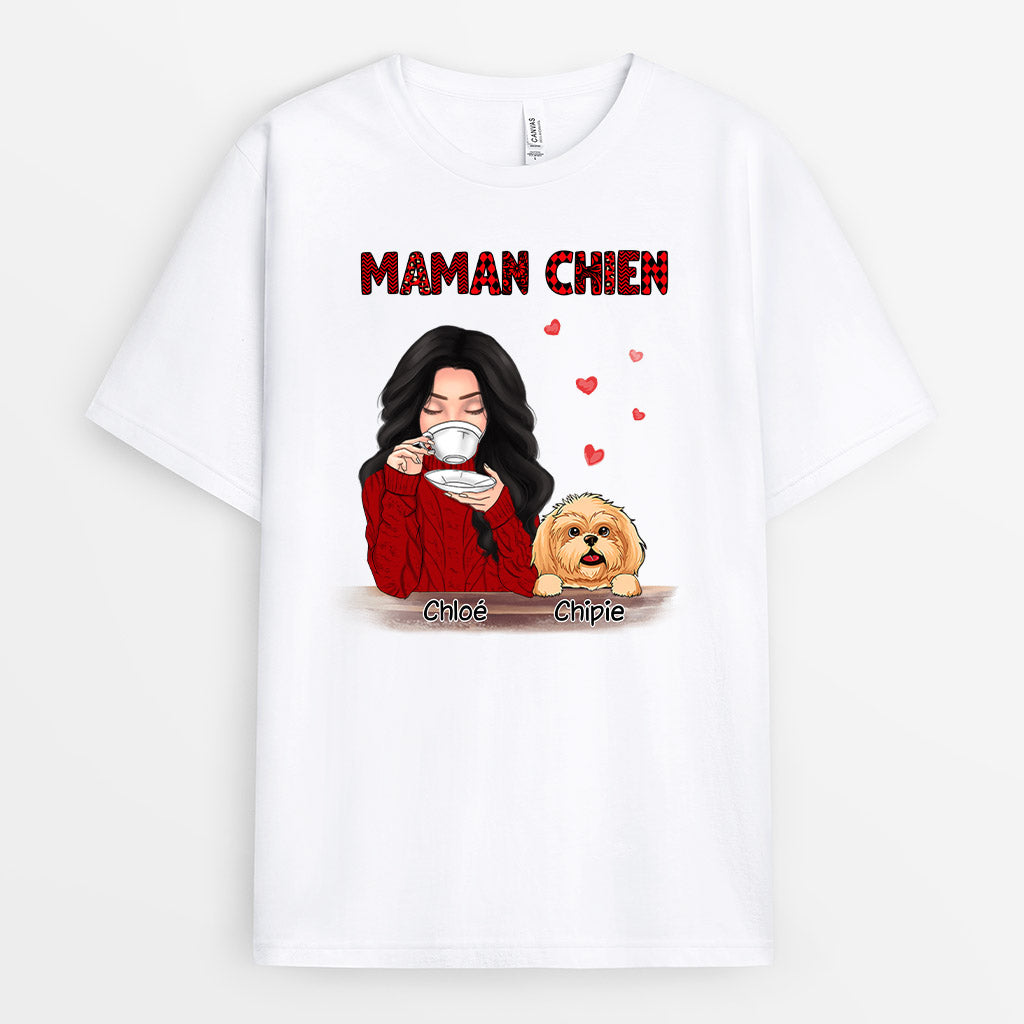 0067AFR2 cadeau Personalisable T shirt chien maman