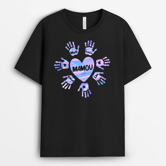 0143AFR1 present Personnalise T shirt coeur maman mamie mains