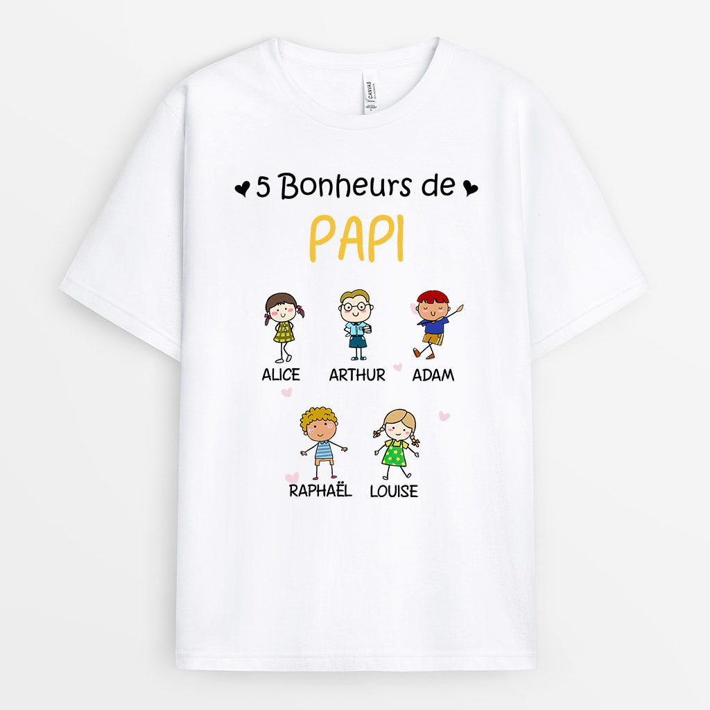 Bonheurs De Papi - Cadeau Personnalisé | T-shirt pour Papa/Papi