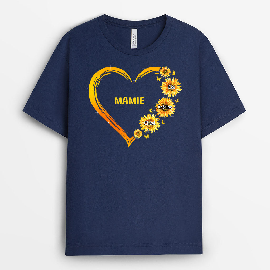 0192AFR2 present Personalisable T shirt coeur maman mamie fleurs