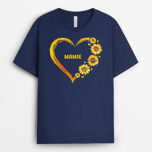 0192AFR2 present Personalisable T shirt coeur maman mamie fleurs