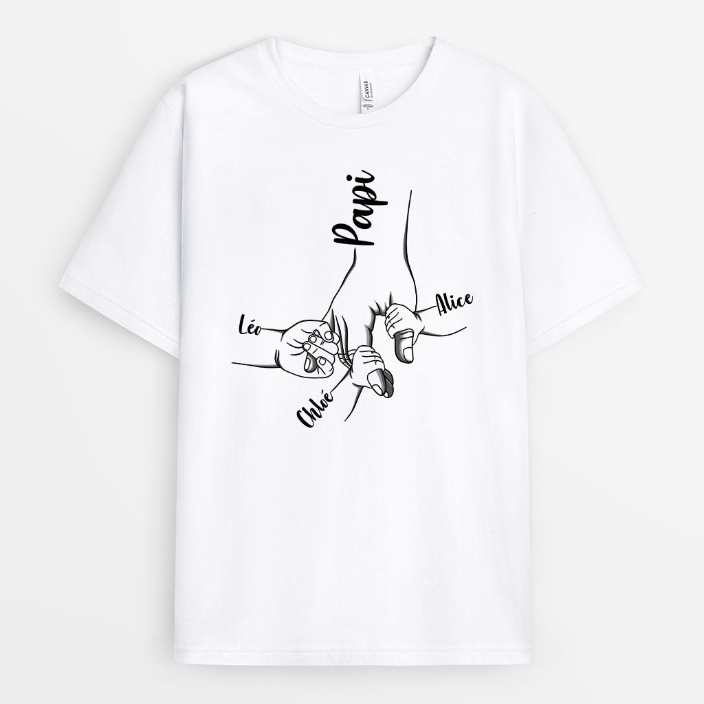 0321A908BFR2 present personnalisable T shirt mains papi enfants texte