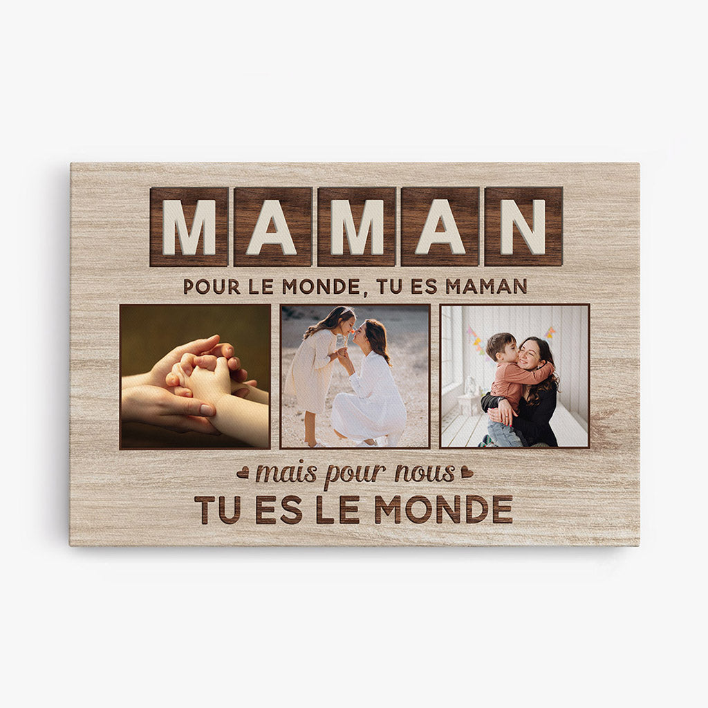 Maman Papa Tu es Le Monde - Cadeau Personnalisé | Toile pour Maman/Mamie/Papa/Papi