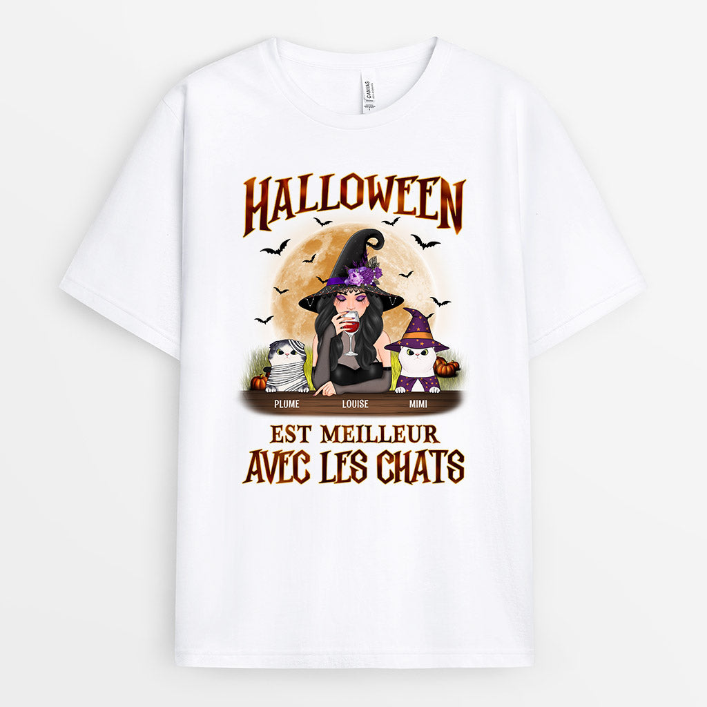 Halloween Est Meilleur Avec Les Chats - Cadeau Personnalisé | T-shirt pour Halloween