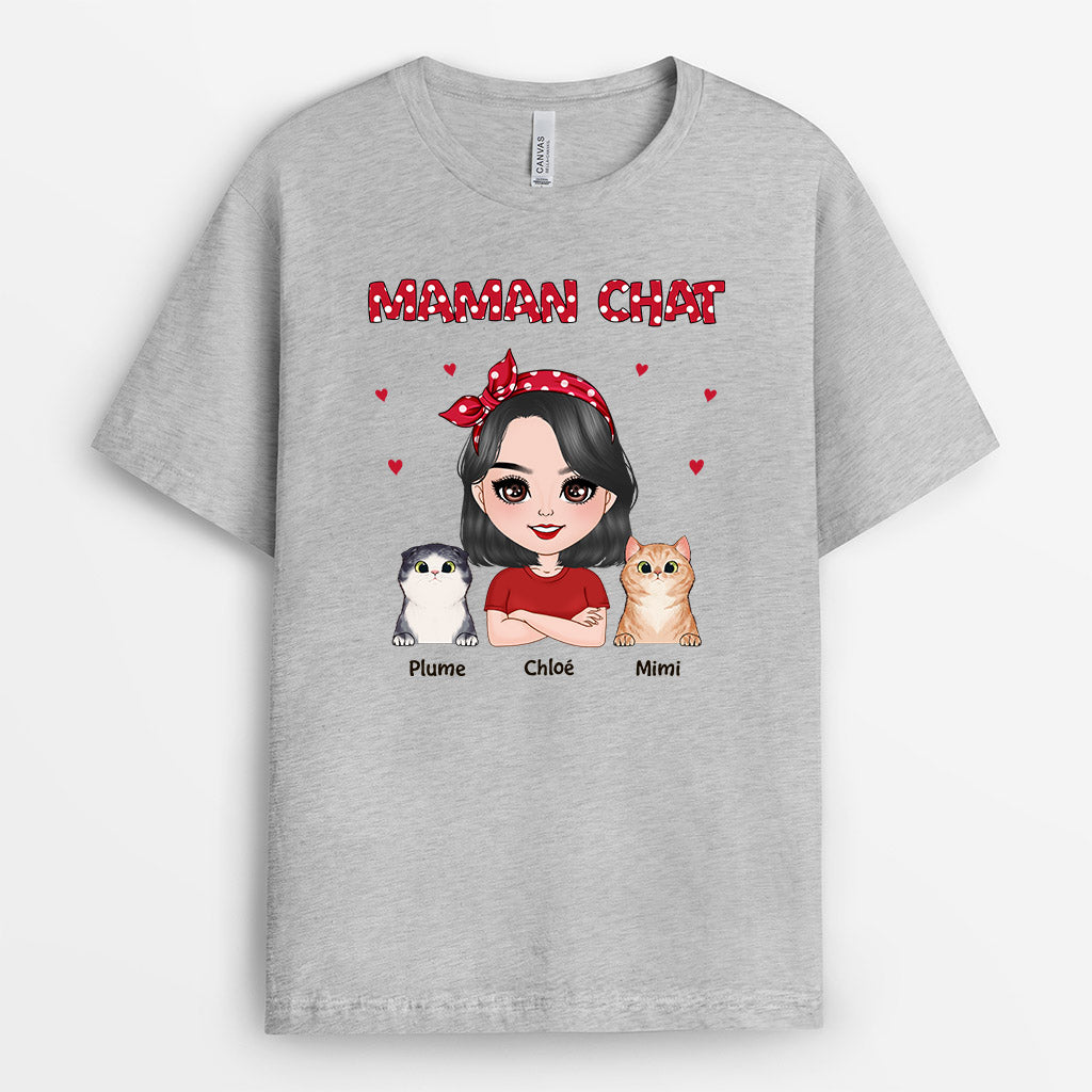 0479AFR2 Cadeau Personnalise T shirt Maman Chat Amoureux Des Chats