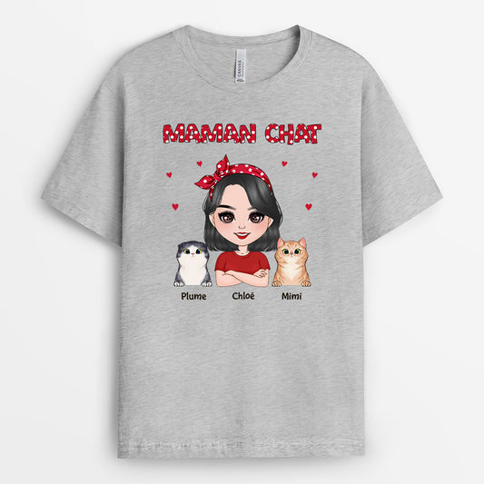 0479AFR2 Cadeau Personnalise T shirt Maman Chat Amoureux Des Chats