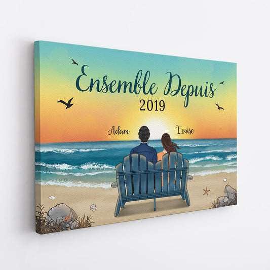 0489C595GFR2 Cadeau Personnalise Toile Personnes Couples Plage