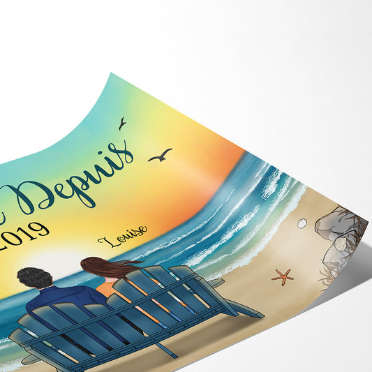 0489S595GFR2 Cadeau Personnalise Poster Personnes Couples Plage