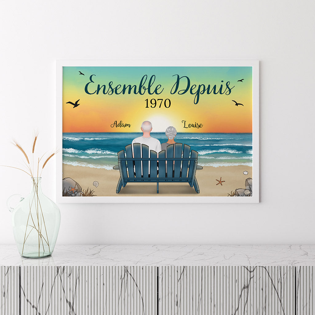 0489S595GFR3 Cadeau Personnalise Poster Personnes Couples Plage