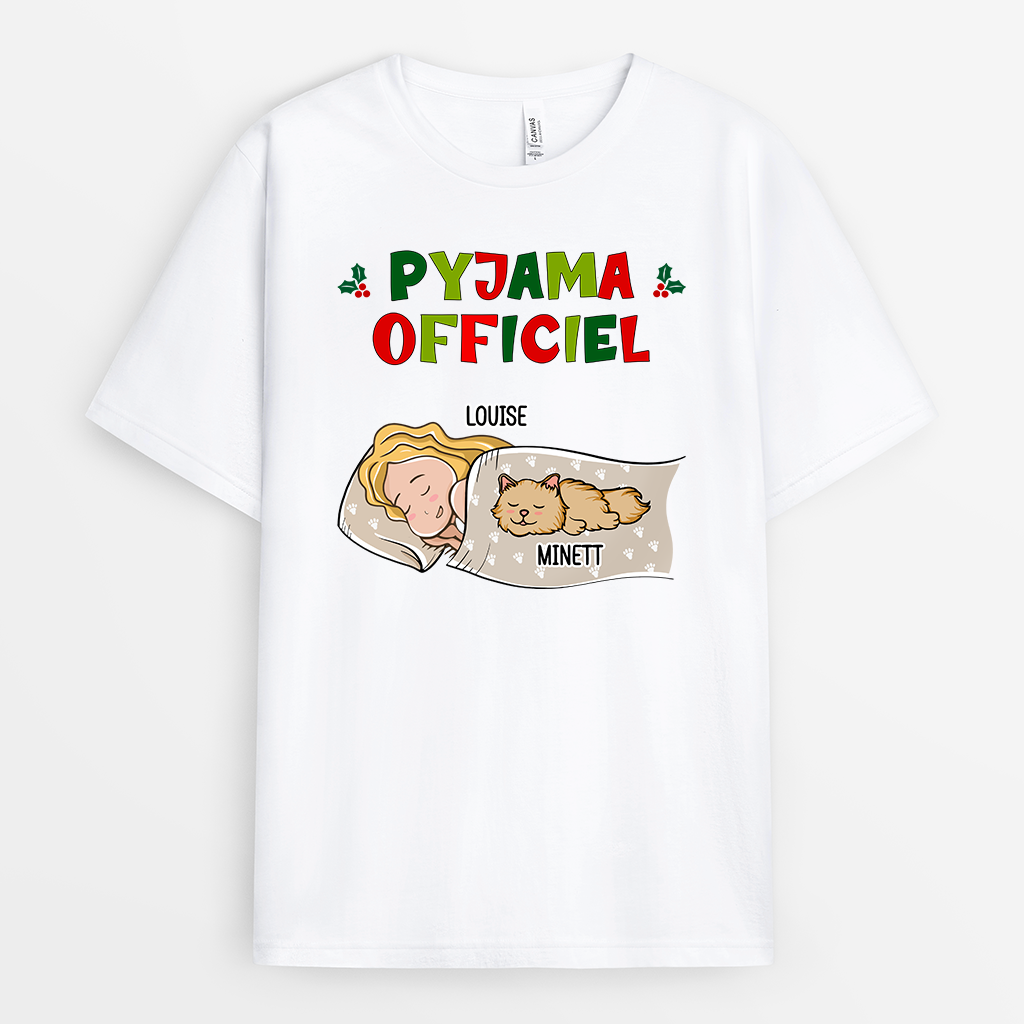 T-shirt Pyjama Officiel Avec Chien Personnalisé - Cadeau Plus