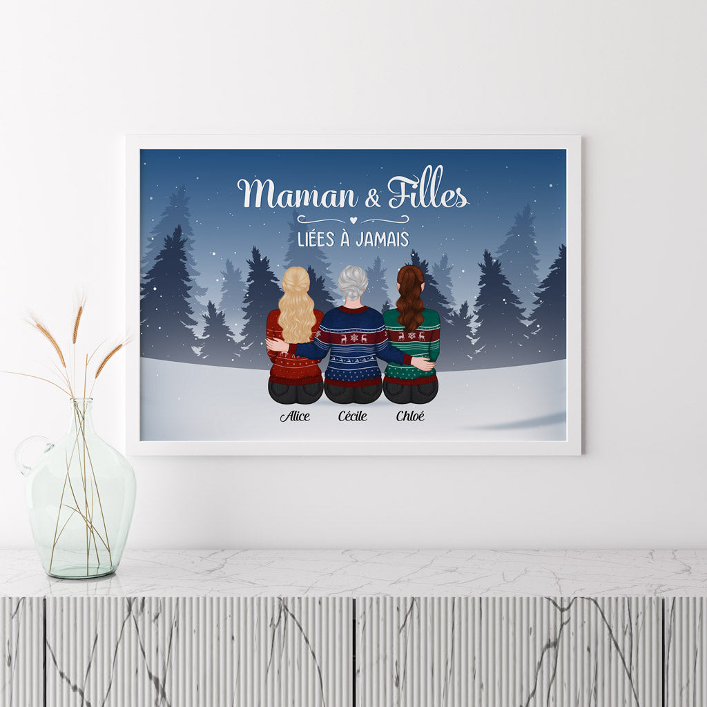 0512SFR3 Cadeau Personnalise Poster Maman Filles Maman Noel