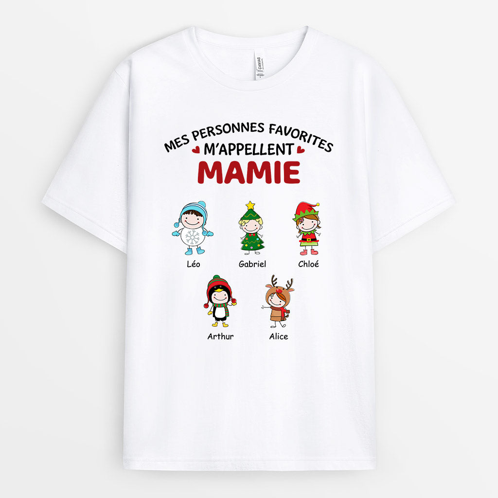 0520AFR1 Cadeau Personnalise T shirt Petits Enfants Mamie Noel