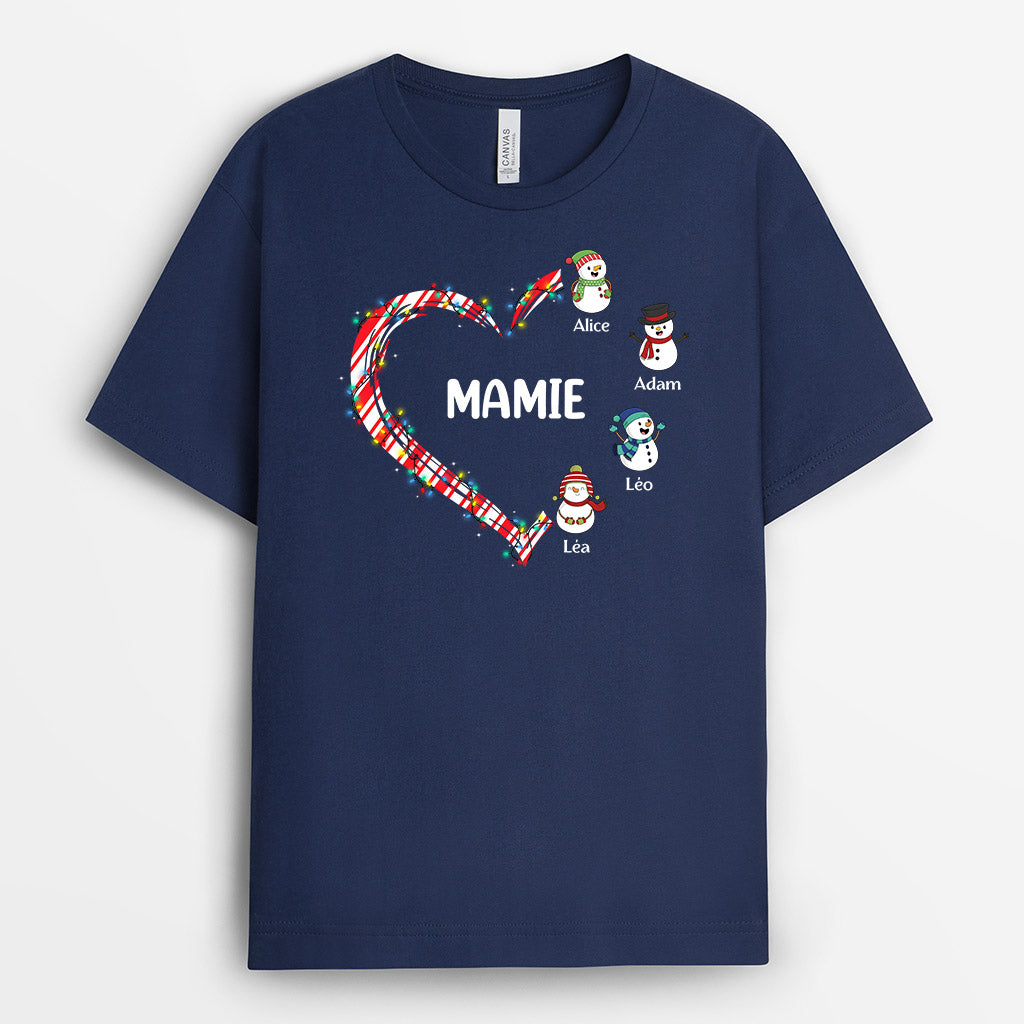 0526AFR3 Cadeau Personnalise T shirt Coeur Maman Mamie Noel