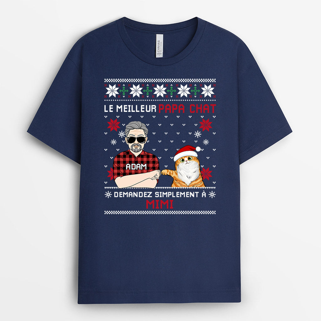 0530AFR2 Cadeau Personnalise T shirt Amoureux des Chats Noel
