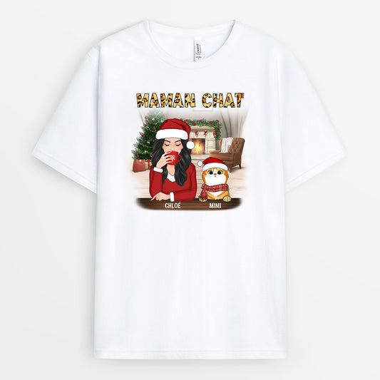 0542AFR1 Cadeau Personnalise T shirt Maman Chat Amoureux Des Chats