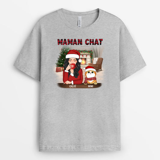 0542AFR2 Cadeau Personnalise T shirt Maman Chat Amoureux Des Chats