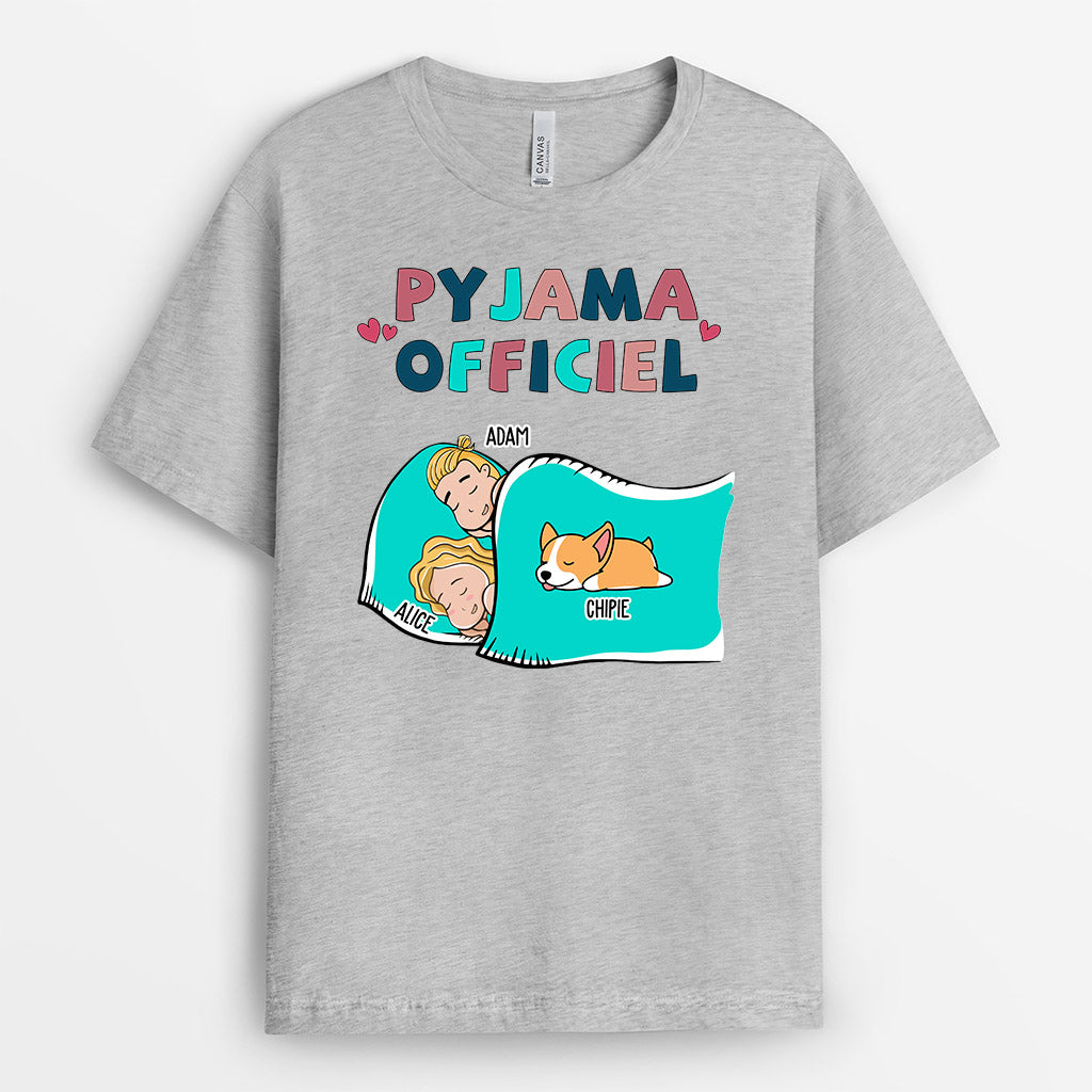 Pyjama Officiel - Cadeau Personnalisé | T-shirt pour Couples Amoureux des Chiens
