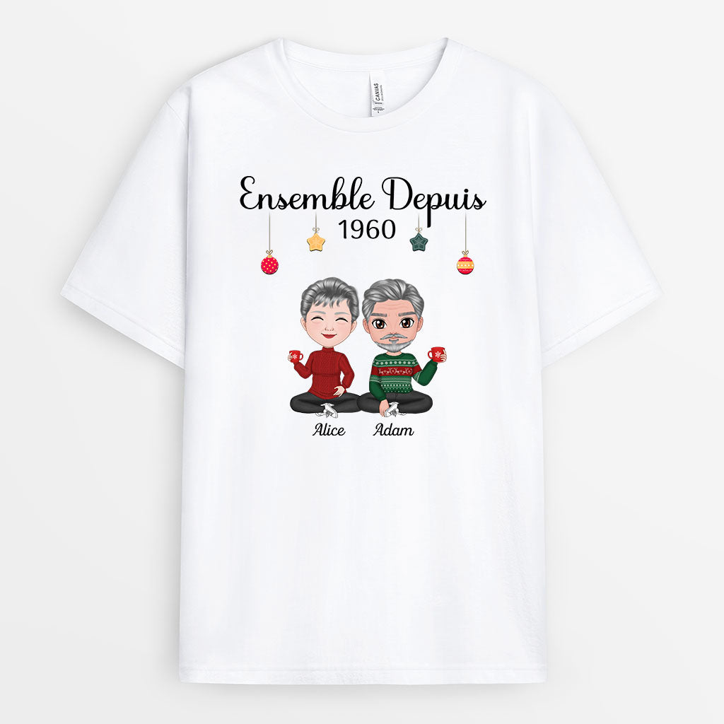 0557AFR2 Cadeau Personnalise T shirt Ensemble Depuis Couples Noel