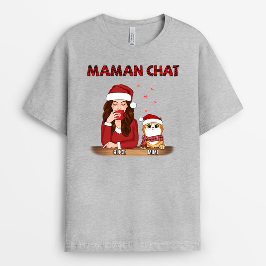 0558AFR2 Cadeau Personnalise T shirt Maman Chat Amoureux Des Chats
