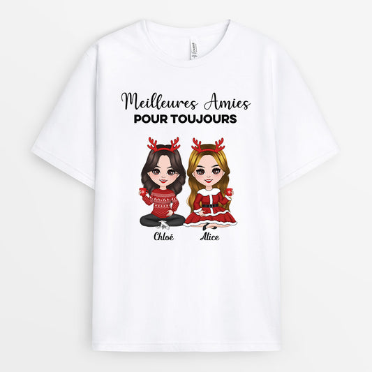 0574AFR1 Cadeau Personnalise T shirt Meilleures Amies Noel
