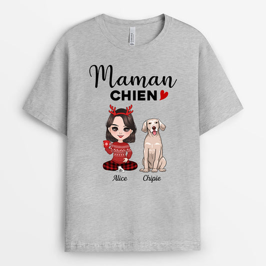 0575AFR1 Cadeau Personnalise T shirt Chien Amoureux des Chiens Noel