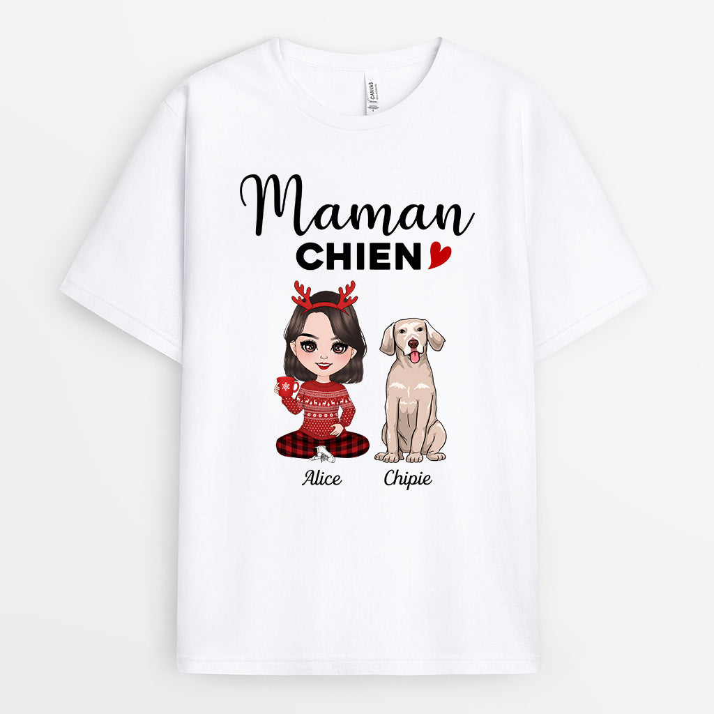 0575AFR2 Cadeau Personnalise T shirt Chien Amoureux des Chiens Noel