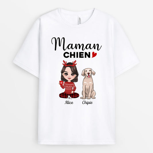 0575AFR2 Cadeau Personnalise T shirt Chien Amoureux des Chiens Noel