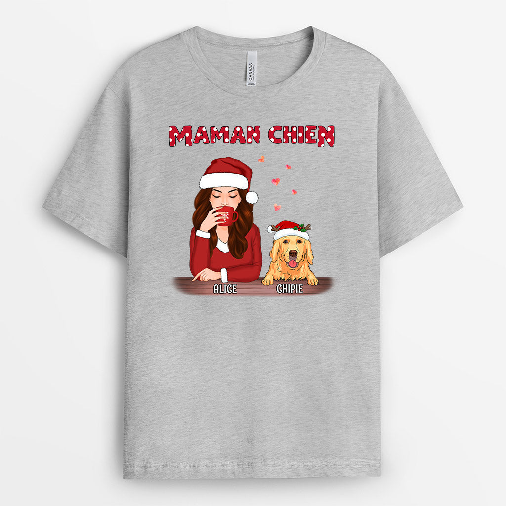 Maman Chien - Cadeau Personnalisé | T-shirt pour Amoureux des Chiens Noël