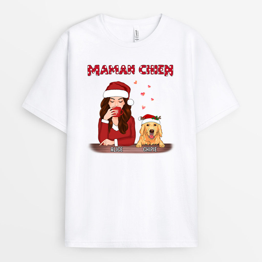 0576AFR2 Cadeau Personnalise T shirt Chien Amoureux des Chiens Noel