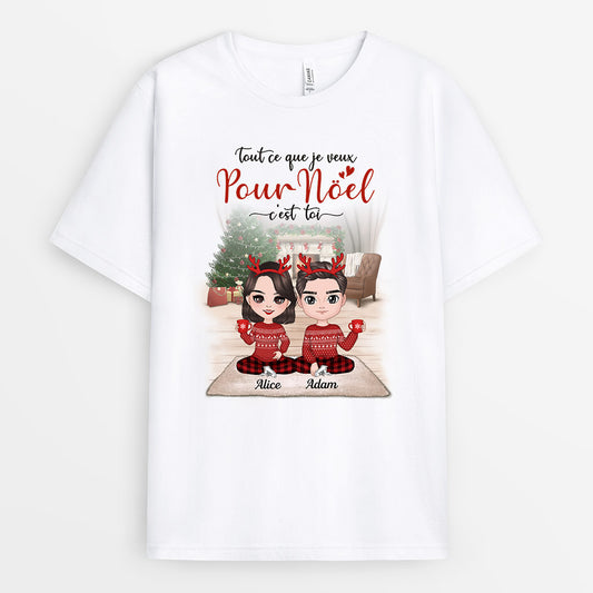 0580AFR1 Cadeau Personnalise T shirt Couples Amoureux Noel