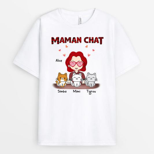 0596AFR1 Cadeau Personnalise T shirt Maman Chat Amoureux des Chats Noel