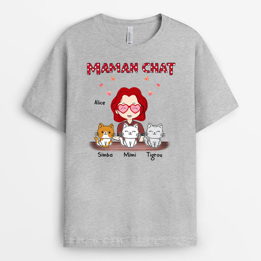 0596AFR2 Cadeau Personnalise T shirt Maman Chat Amoureux des Chats Noel