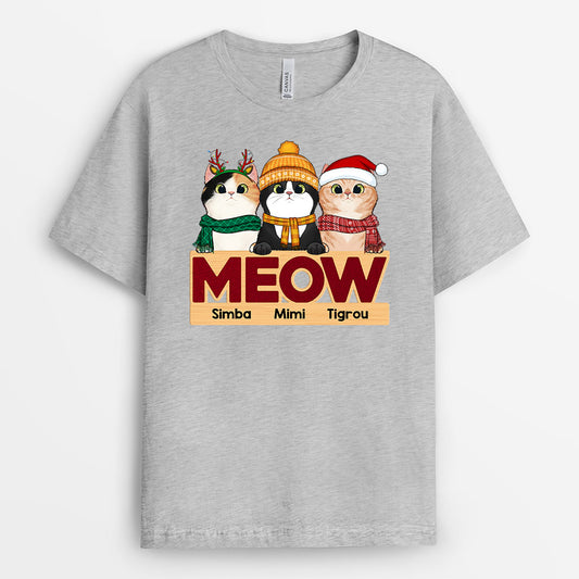 0613AFR2 Cadeau Personnalise Meow T shirt Amoureux desChats Noel